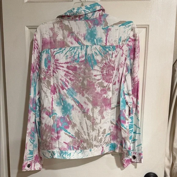 Chico's Pink and Blue Tie-Dye Jean Jacket - Picture 3 of 3
